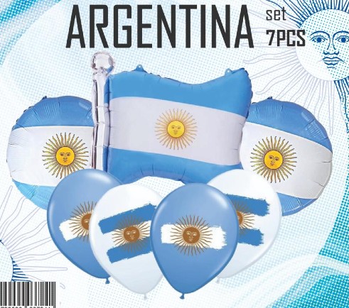 SET DE GLOBOS METALIZADO ARGENTINA BANDERA CON ESTAMPADO ARGENTINA 7 UNIDADES X 1